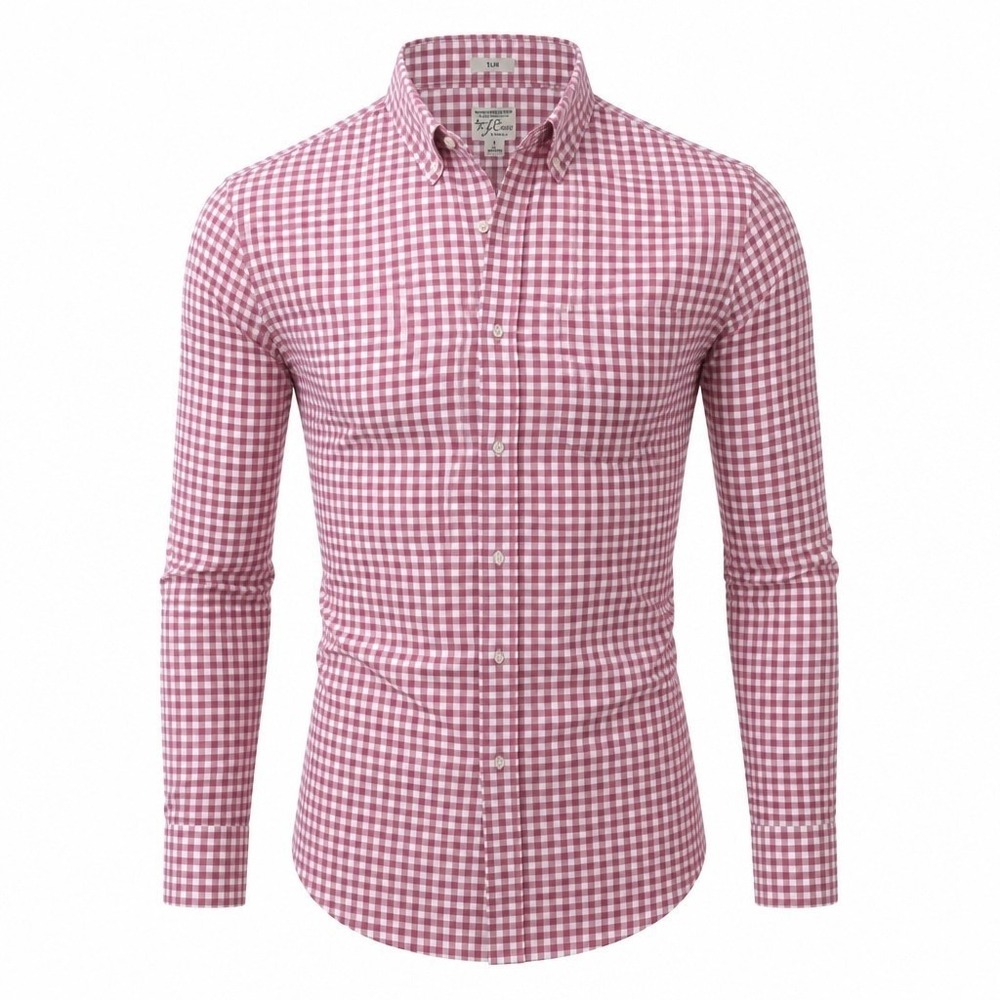 J. Crew Secret Wash Slim Fit Gingham Shirt Mens Large Pink White Organic Cotton